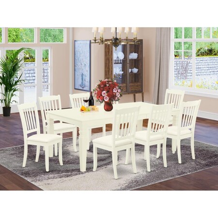 East West Furniture 9 Piece Logan Dining Set - Linen White LGDA9-LWH-C